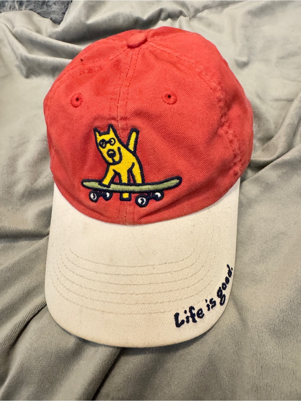 Life Is Good Red and Cream Skate Dog Baseball Hat